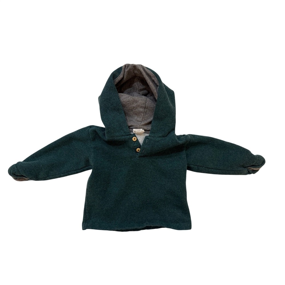 H&M‎ Baby Hoodie 4-6 Mos Organic Cotton Green Hooded Pullover Mitten Pom Pom Hat